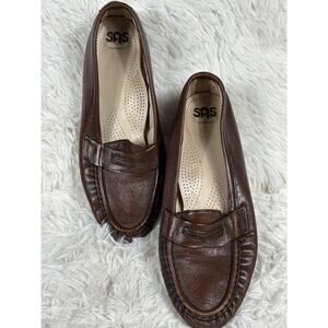 SAS Penny Loafer Shoes Womens Size 8M Brown Leather Comfort Slip On Made USA